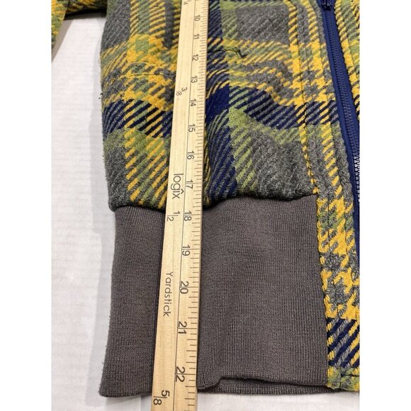 Tulle Jacket Womens XL Yellow Plaid Zip Up Gray Ribbed Trim Fold Collar Gorpcore - Picture 7 of 10